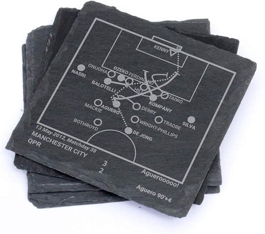 Greatest Man City Plays: Slate Coasters (Set of 4) | Best Gift Idea for Sports Lovers | Man City Historic Moments Gifts