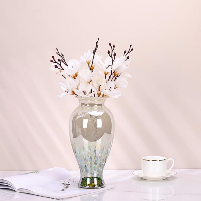 Blown Glass vase, Unique Glass vase, Colorful Bottle Decorative vase for Home Living Room Dining Table re Office Wedding entryway Desktop Decorative Flower vase. (Green)