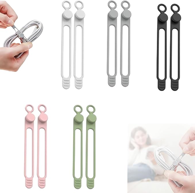Data Cable Organizer, 2025 Upgrade Silicone Headphone Organizers, Silicone Cable Ties Reusable Cable Management Organizers Multipurpose Elastic Cord Organizer for Bundling and Fastening Cables (10Pcs)