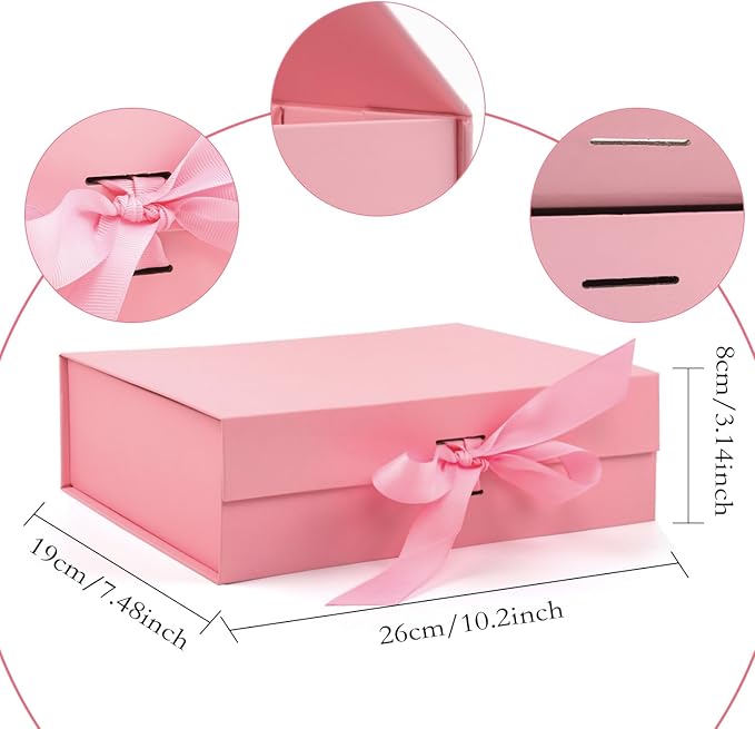 Large Gift Box, 5-Pack Magnetic Lid Gift Box Ribbon Closure Bo Elegant Gift Packaging Luxury Gift Box Decorative Gift Box,10.5x7.5x3.1" - Multi-Occasion Packaging Boxes (Pink)