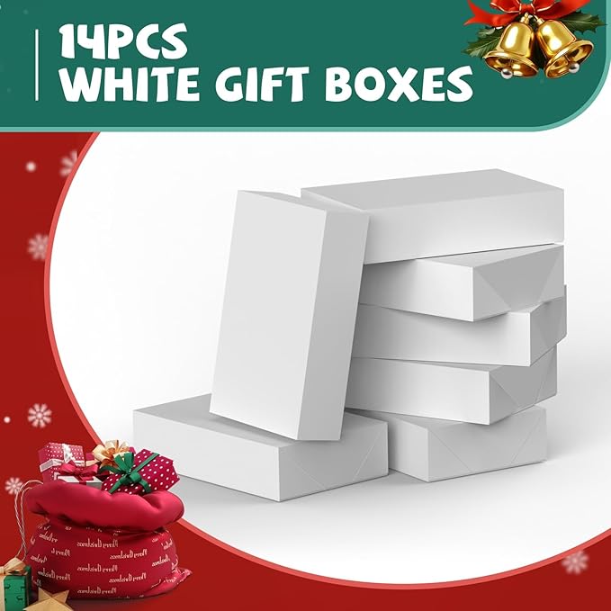 EVERECO 14 Large Gift Boxes with Lids for Presents - 17x11x4 Inches Extra Deep White Shirt Boxes, Christmas Wrapping for Robes, Sweaters, Clothing, Perfect Holiday Gift Box Set