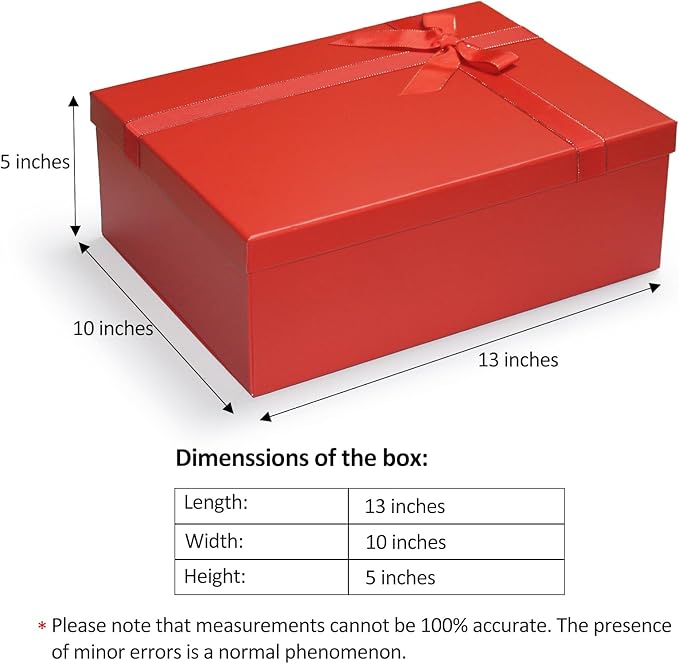 Large Gift Boxes for Presents, 2 Pack 13"x10"x5" Red Gift Wrap Boxes, Red Gift Box with Lid, Empty Box for Gift Wrapping