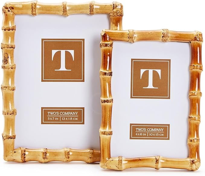Two's Company Set of 2 Blonde Natural Bamboo Finish Photo Frame, Includes 2 Sizes, 4x6 and 5x7 Inches, Bamboo, Home Decor Accessories