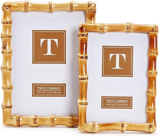 Two's Company Set of 2 Blonde Natural Bamboo Finish Photo Frame, Includes 2 Sizes, 4x6 and 5x7 Inches, Bamboo, Home Decor Accessories