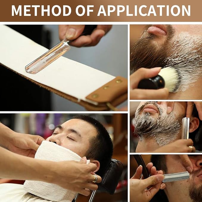 Straight Razor Kit Wooden Handle Shave Ready for Men Barber,Straight Edge Razor Professional Carbon Steel Sharp Shaver with Shaving Strop Brush Shaving Cream for Men Home &Grooming Using