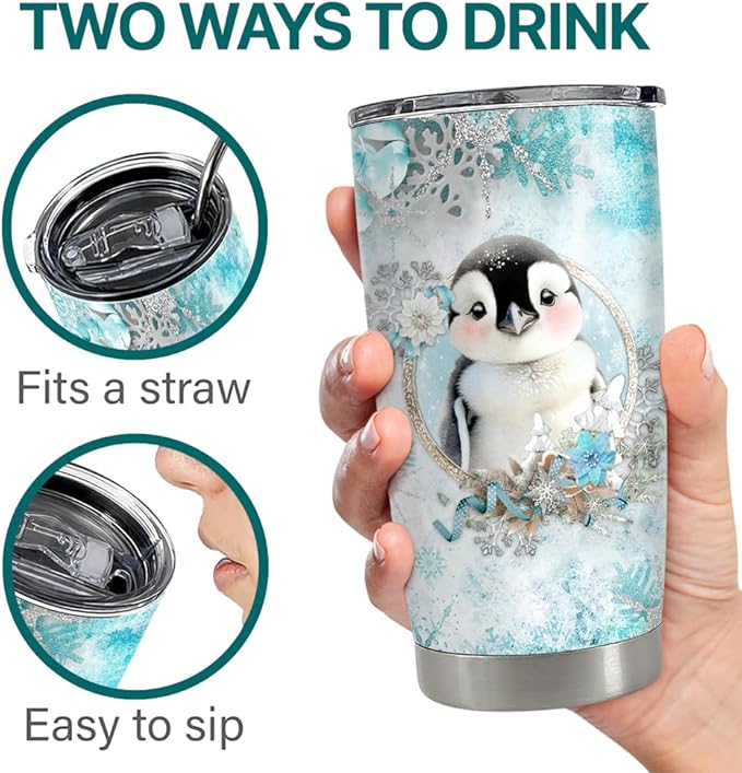 Penguin Tumbler 20oz Stainless Steel Insulated Coffee Travel Mug Cup for Women Girls Penguin Gifts for Birthday Christmas