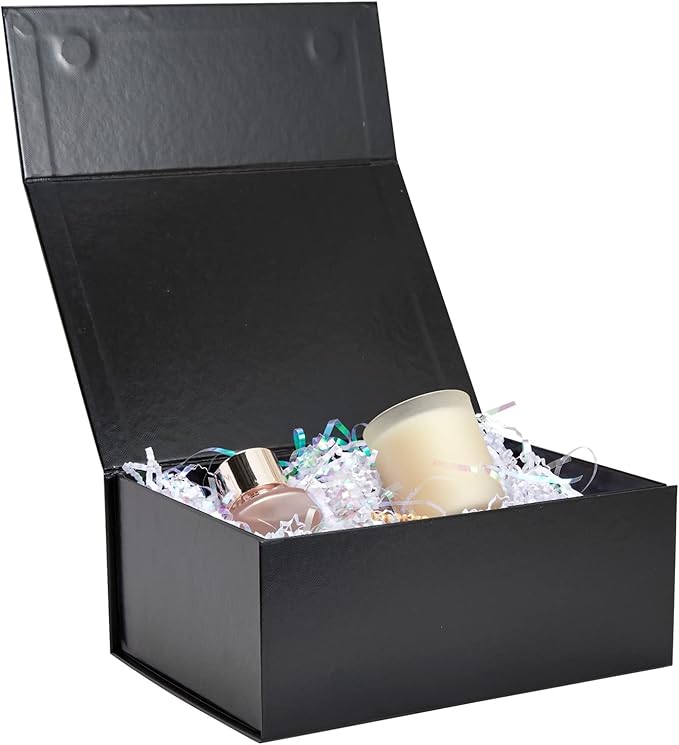 Stockroom Plus Magnetic Gift Boxes with Lids - 9.5 x 7 x 4 In, Gloss Black, Pack of 6 - Secure Magnetic Closure - Jewelry Gift Box Set for Birthday & Wedding Presents, Bridesmaid & Groomsmen Proposals