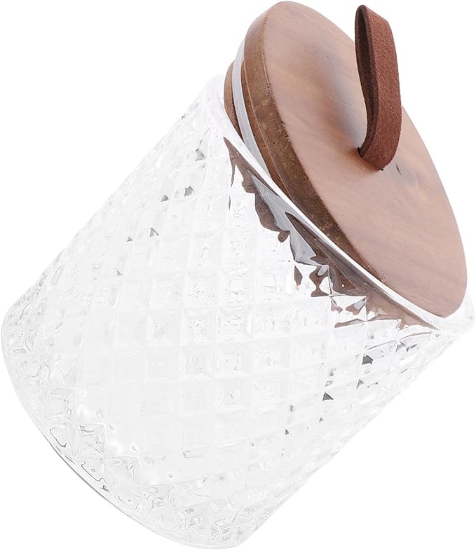 Wood Lid Glass Food Storage Jar Airtight Flour Tea Canister for Kitchen Pantry Organization