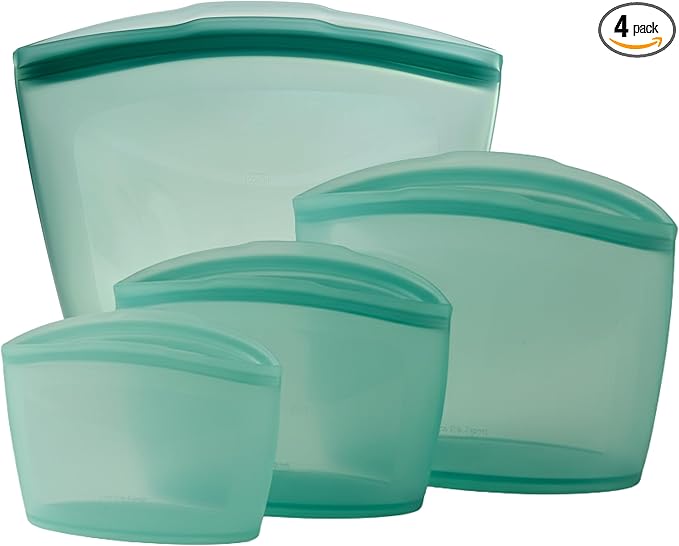 Blue Ginkgo Reusable Silicone Storage Bags – 4-Pack | Korean-Made Stand Up Food, Freezer Bags - Forest Green