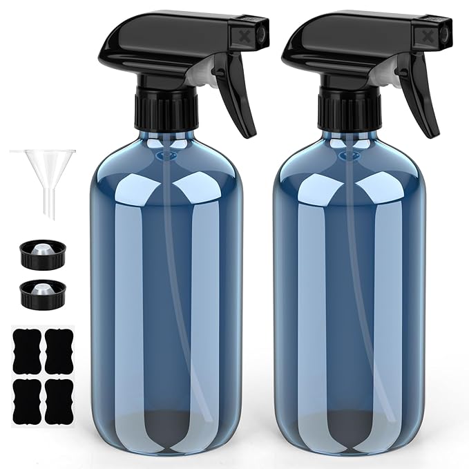 Glass Spray Bottle, Indigo Blue Glass Spray Bottle Set & Accessories Refillable for Plants Window Cleaners Aromatherapy Facial Hydration Watering Flowers Hair Care (2 Pack/16 oz)(Indigo)