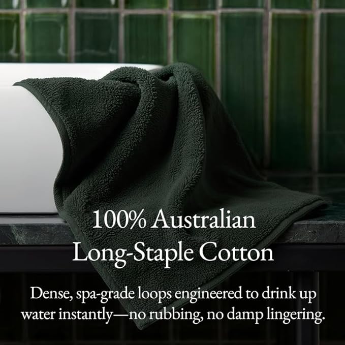 Italic Ultraplush 100% Australian Cotton Towels - Set of 2 Luxury Bath Towels, Quick Dry Plush and Absorbent, Heavy Duty Large Bath Towels, 800GSM for Bathroom & Spa (Deep Forest)