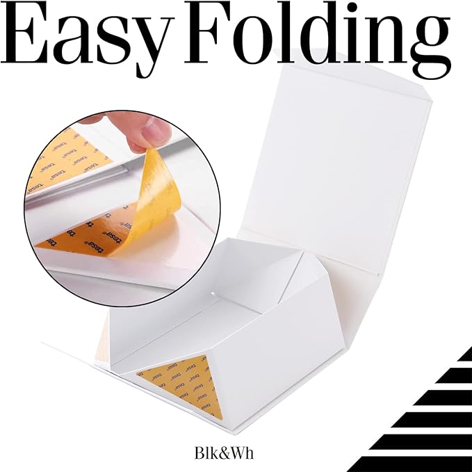 BLK&WH 6 Collapsible Gift Boxes with Magnetic Lids, 7.5x7.5x3 Inches, Bridesmaid Proposal Boxes, Matte White