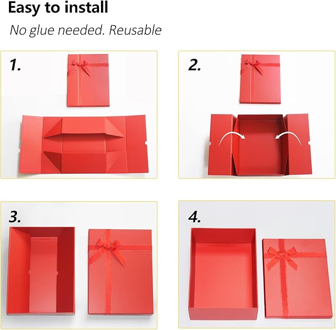 Large Gift Boxes for Presents, 2 Pack 13"x10"x5" Red Gift Wrap Boxes, Red Gift Box with Lid, Empty Box for Gift Wrapping