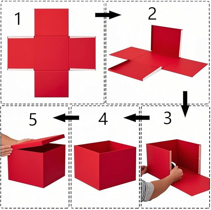 UoeRing 1Pcs Red Extra Large gift box with lids 13×13×7 Inches gift boxes for presents,Birthday Box (include Ribbon, Paper Shred Filler Gift Card & Envelopes)