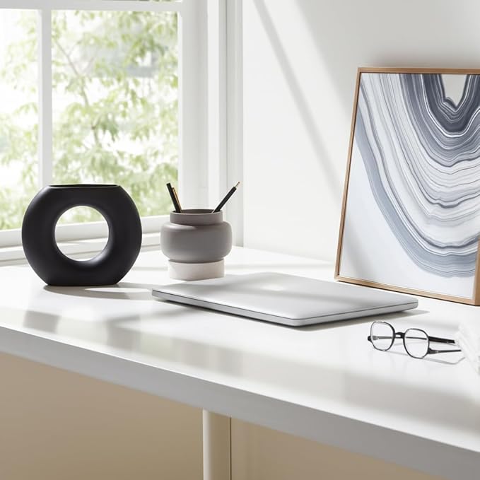 Sagebrook Home Modern Ceramic Vase - Round Hollow Stoneware, Minimalist Decorative Accent for Home, Office, Bedroom, and Living Room - 5" Black