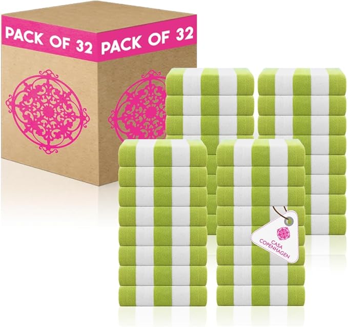 CASA COPENHAGEN Cabana Towel Designed in Denmark Rough and Tough, Quick Dry, Beach, Pool, Bath & Shower 30x60 inches 32 Pieces Cotton Beach Bath Towels Set - Green