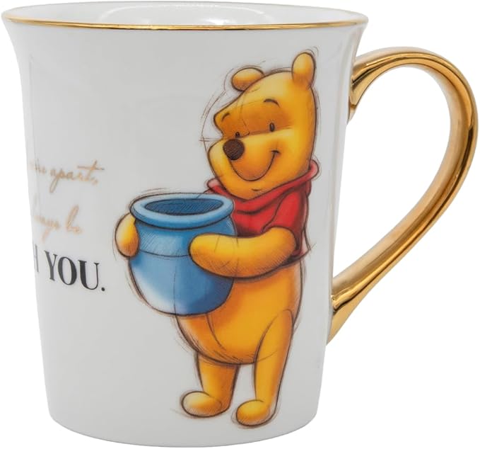 Disney 100th Anniversary Winnie the Pooh Ceramic Mug – Elegant D100 Anniversary Coffee Cup with Gold Handle – Collectible Ceramic Coffee Mug Featuring Winnie the Pooh – Official Licensee