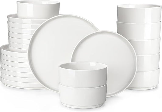 MALACASA 24 Pieces Porcelain Dinnerware Set, Modern White Dish Set for 8, Premium Serving Plates and Bowls Sets, Chip and Scratch Resistant Dishware Sets Kitchen Dishes Dining Ware Set, Series LEAH