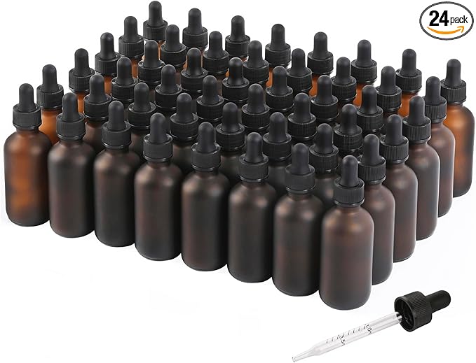 48 Pack, 2oz Glass Dropper Bottle, Preety Texture Tincture Bottles with Precise Scales Eye Droppe, for All Kinds Of Mixed Liquids,Leak-Proof Design for Easy Travel (Amber Frosted)