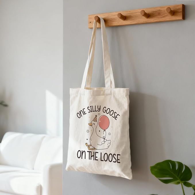Funny Canvas Tote Bag for Women, One Silly Goose Reusable Shoulder Bags, Casual Canvas Totes to Work Traveling, Holiday Gift Bags for Wrap Storage, Christmas Gifts to Friends and Family
