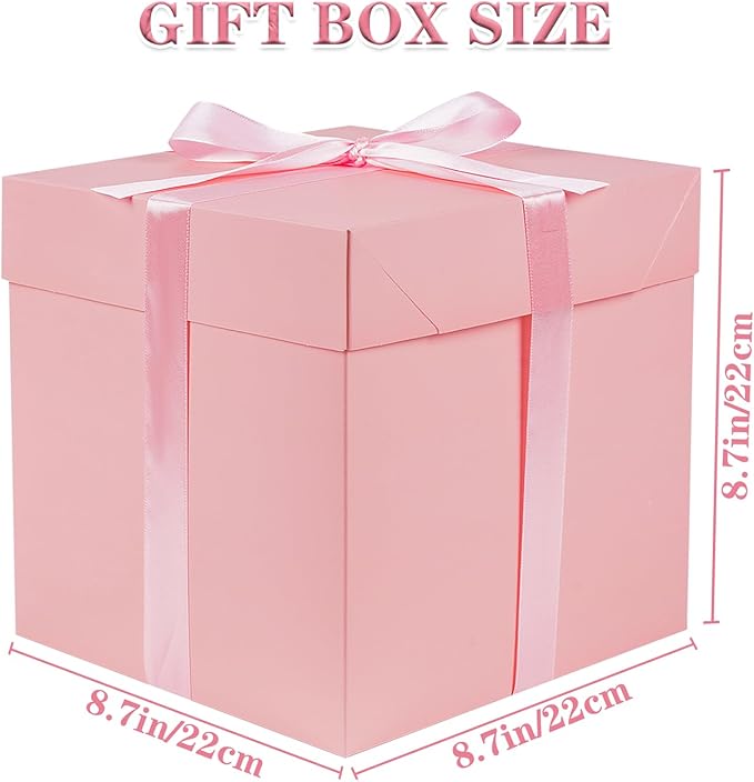 Jaywayang 8.7" Medium Square Gift Boxes with Lids, Ribbons and Tissue Papers, Birthday Gift Boxes - 5 Pcs (Pink), Wedding, Anniversaries, Mother's Day, Party Favor Boxes