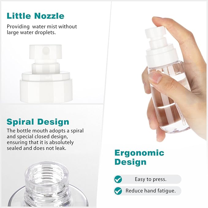 3pack Small Spray Bottle, 2oz Mini Spray Bottles, Empty Travel Spray Bottle, Fine Mist Plastic Spray Bottles (Clear+Green+Pink)