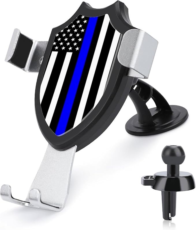 Universal Hands Free Automobile Cell Phone Holder, Phone Mount for Car Dashboard Air Vent Windshield Thin Blue Line American Flag