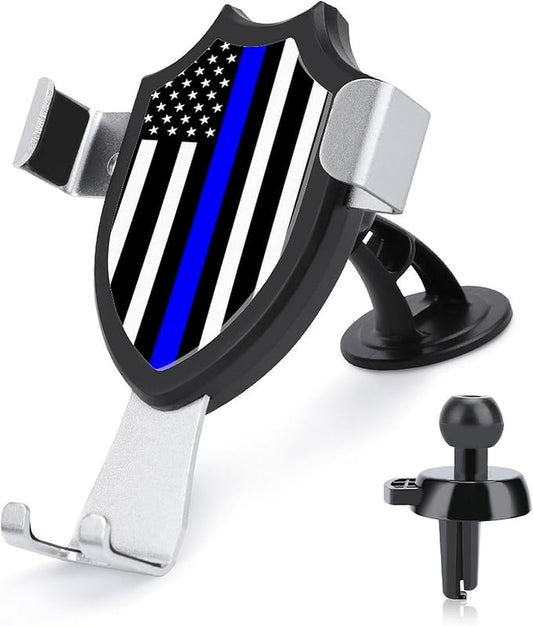 Universal Hands Free Automobile Cell Phone Holder, Phone Mount for Car Dashboard Air Vent Windshield Thin Blue Line American Flag