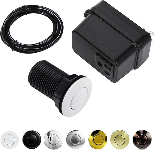 Garbage Disposal Switch, Cordless Air On Off Kit for Food Waste Disposer, Plastic White, SHORT 2.5" Sink Top Push Button by CLEESINK