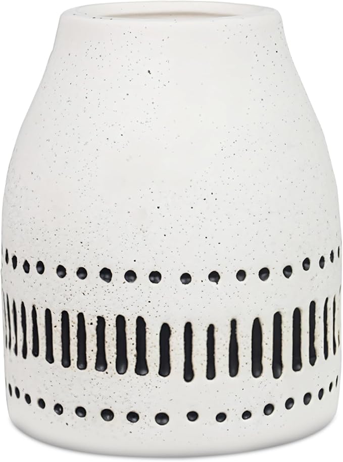 Young's Inc Stoneware Black & White Vase – Modern Natural Home Decorative Accent, Small Flower Vase, 4.21” Tall