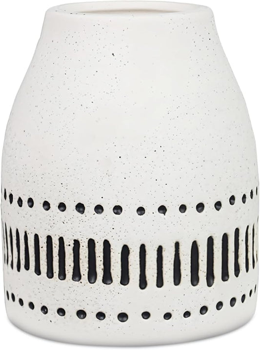 Young's Inc Stoneware Black & White Vase – Modern Natural Home Decorative Accent, Small Flower Vase, 4.21” Tall