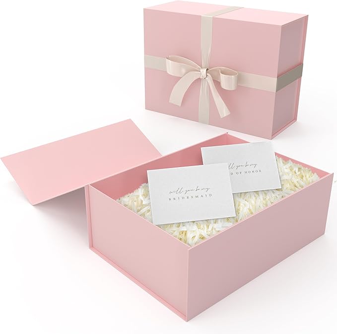 Gift Box Set - Bridesmaids Gifts for Wedding (1 Pack - Blush Pink), All Occasions, Bridesmaid Proposal, Magnetic Boxes With Lids, Big Set For Bridal, 13.5 x 9 x 4.5 inches, Pink GiftBox