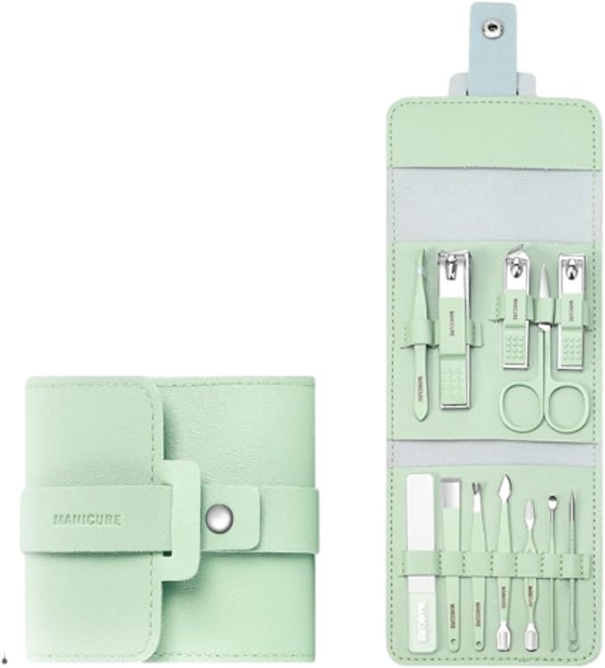 Portable Nail Clipper Set 12/16PCS, Nail Clippers and Beauty Tool Portable Set Manicure Set 12 in 1, Set Nail Clippers Professional Personal Care Tool Kit, Professional Manicure (12pcGreen)