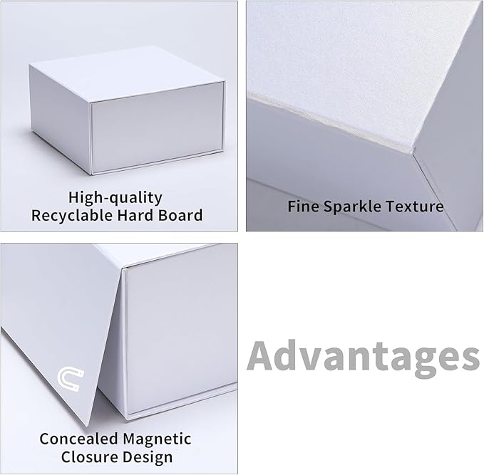 8x8x4 Inches Gift Box with Magnetic Closure Lid, White Magnetic Box for Wedding, Groomsmen Bridesmaid Proposal, Birthdays, Mother's Day, 1 Pack