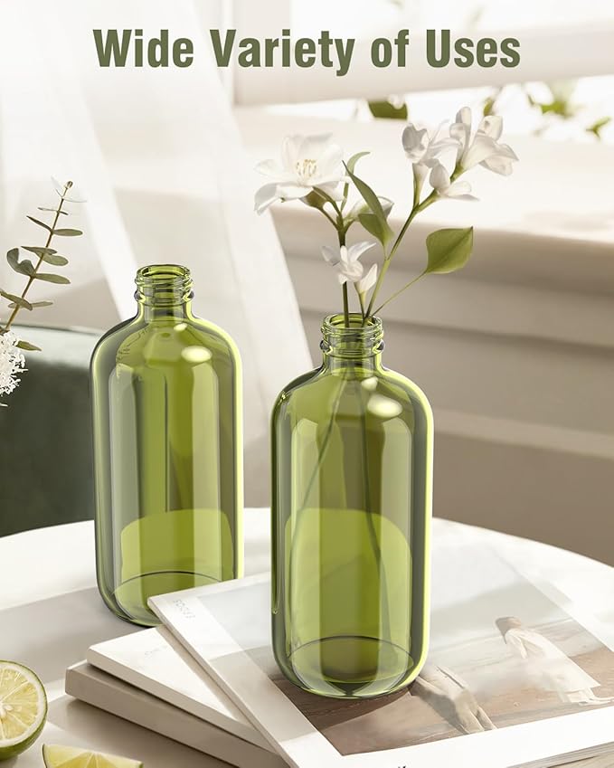 Glass Spray Bottle, Olive Green Glass Spray Bottle Set & Accessories Refillable for Plants Window Cleaners Aromatherapy Facial Hydration Watering Flowers Hair Care (2 Pack/16 oz) (Olive Green