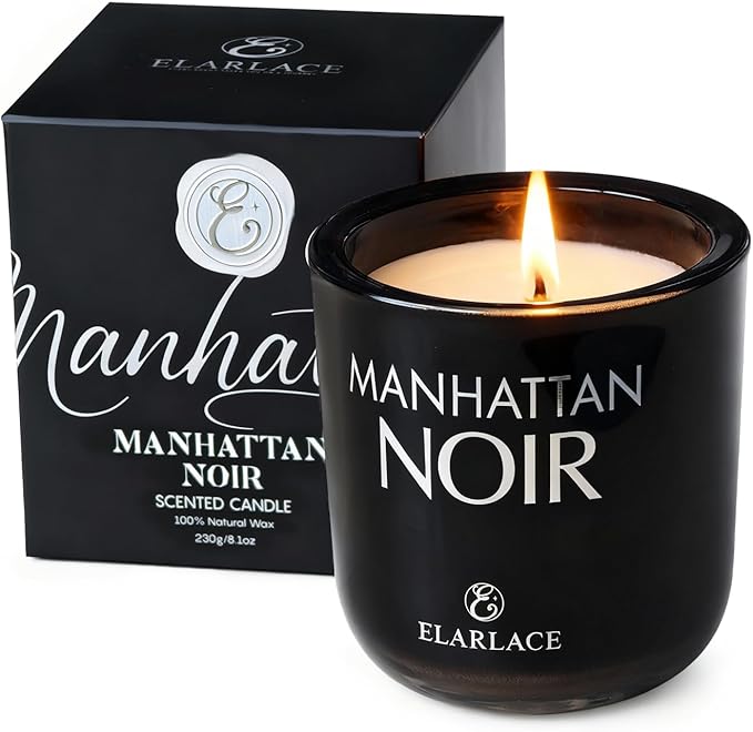 Elaralce Manhattan Noir Scented Candle | Luxury Soy Candles for Home | Gifts for Women | Fall Winter Room Decor