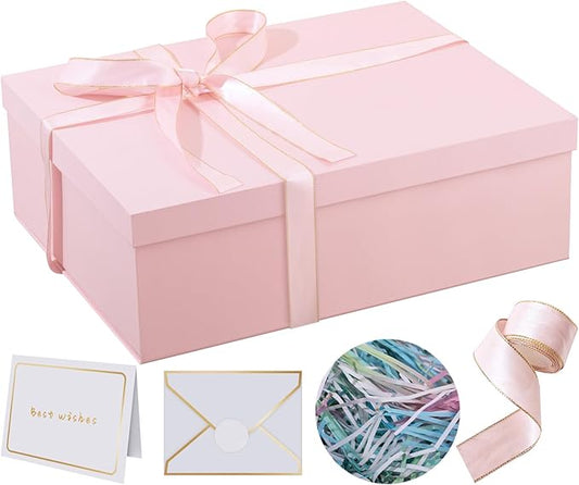 Rinrda Extra Large Gift Box 16.5x13x5.5 inches,Pink Gift Boxes with Lids for Presents,Perfect for Birthday,Valentine's Day,Christmas,Anniversaries,Contains Card,Ribbon,Shredded Paper Filler.