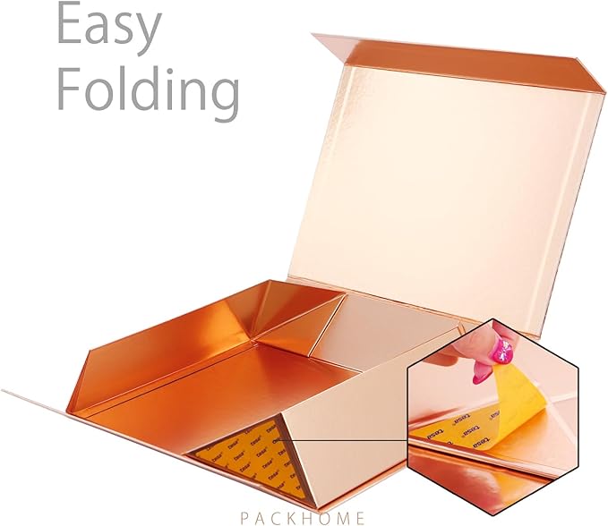 PACKHOME 6 Large Gift Boxes 13.5x10x3.5 Inches, Sturdy Shirt Boxes with Magnetic Lids for Multiple Occasions (Glossy Rose Gold)