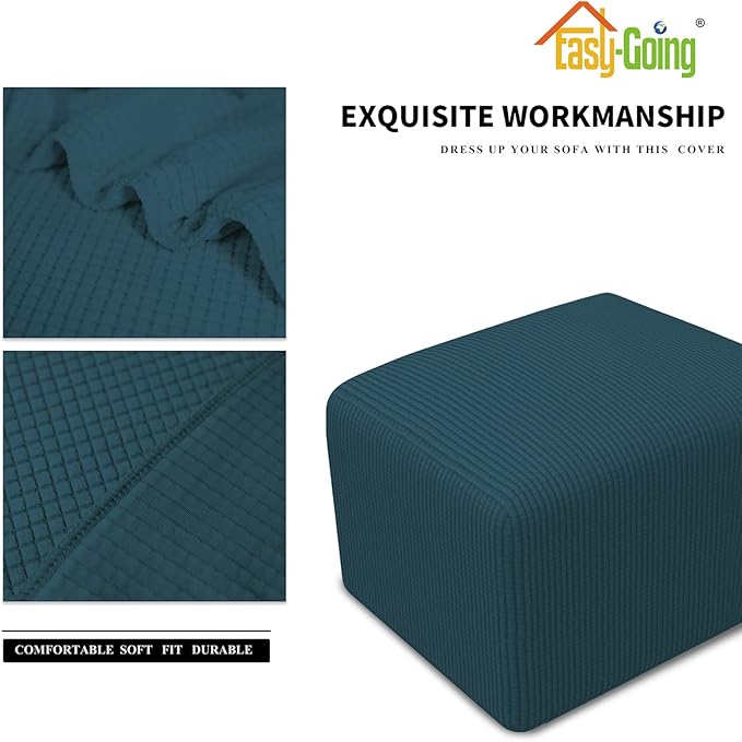 Easy-Going Stretch Square Ottoman Cover Folding Storage Stool Furniture Protector Soft Rectangle Slipcover with Elastic Bottom (15x15x15inch, Deep Teal), X-Small