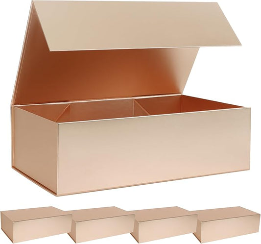 Rose Gold Gift Box with Magnetic Lid 13.8x8.3x4.4 in, Bridesmaid Groomsman Proposal Box, Large Rectangle Storage Box 5 Pack