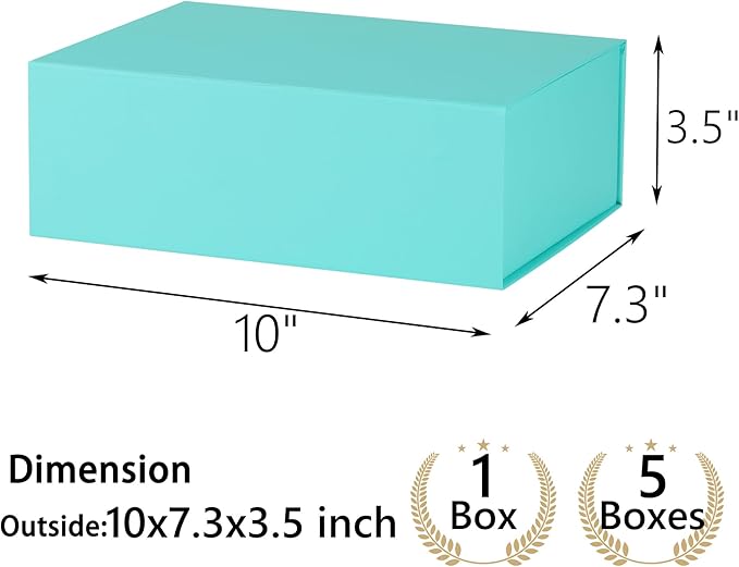 Turquoise Gift Box,10x7.3x3.5 Gift Boxes With Lids For Presents Includes Ribbon And Diy Printable Sticker Paper,Bridesmaid Proposal Box,Magnetic Gift Box For Birthday,Wedding,Graduation