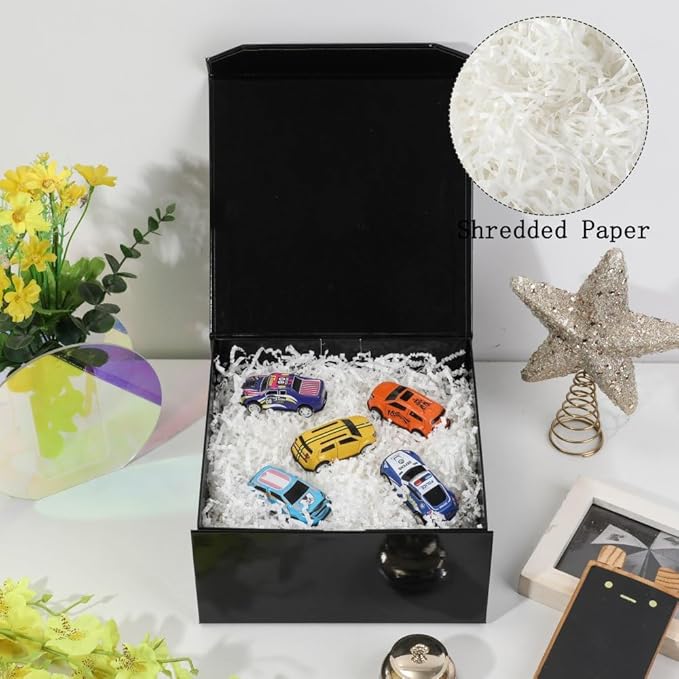 6 Pcs Small Black Gift Box 8x8x4 Inch Magnetic Gift Box Small Magnetic Box with Crinkle Paper Black Small Gift Box with Shredded Paper Luxury Gift Boxes with Lids for Presents