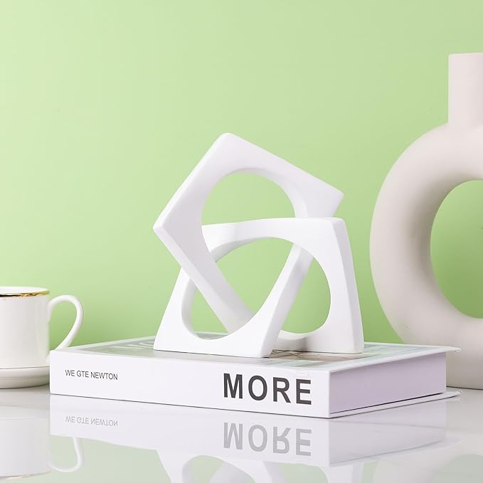 XMGZQ White Knot Statue for Coffee Table Centerpiece Decor,Modern Abstract Art Geometric Sculpture and Figurines, Home Decor Accent,Cube Knick Knacks for Shelves,Bookshelf,Entryway,Floating