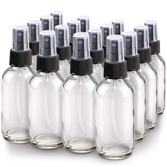 Wedama Spray Bottle, 4 oz Fine Mist Glass Spray Bottles, Little Refillable Liquid Containers for Watering Flowers Cleaning (16 Pack, Clear)