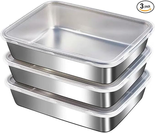 3PCS Stainless Steel Food Storage Containers，Meal Prep Containers, Kitchen tray with Lids,Oven plate，BPA Free