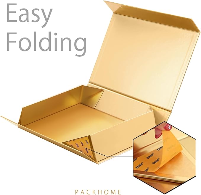 PACKHOME 6 Gift Boxes 11.5x8x2.5 Inches, Sturdy Shirt Boxes with Magnetic Lids for Multiple Occasions (Glossy Gold)