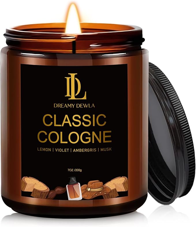 Classic Cologne Candle, Cologne Aromatherapy Candle, Masculine Candles for Men, Father's Day Gifts for Men, Natural Soy Candles for Home Scented, Long Lasting with 50 Hour Burn Time, 7oz