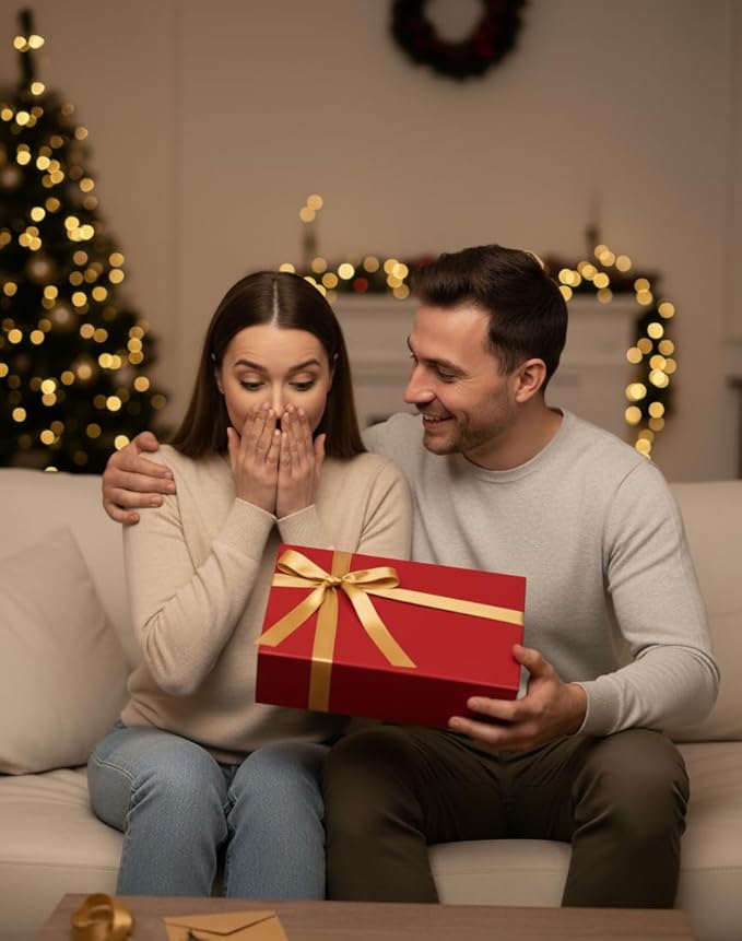 CECOBOX - Gift Boxes with Lids for Presents 11"x7.5"x3" - Matte, Collapsible Magnetic Closure Gift Box - Groomsmen & Bridesmaid Proposal Boxes, Wedding, PR, Birthdays, Holidays (Red)