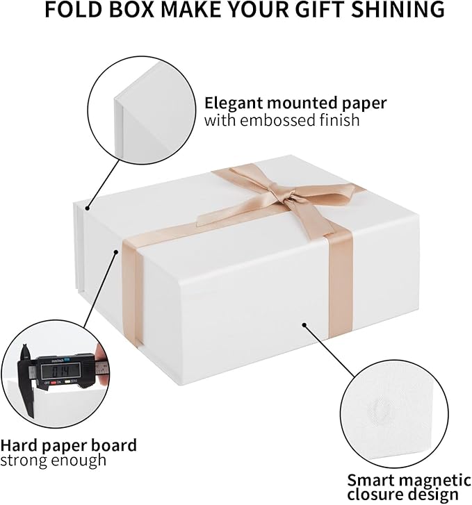 LIFELUM White Gift Box with Lid 8 x 7 x 3 inch Sturdy Magnetic Gift Box Bridesmaid Proposal for Valentine's Wedding Christmas Birthdays Gifts Packging (1 Pcs)