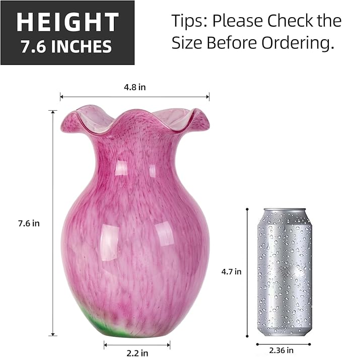 KAMMAK Colored Glass Vase, Beautiful Hand Blown Decorative Vase, Modern Art Vase for Flower Mantle Dining Table Centerpiece, Entryway Living Room Wedding Decoration, FH006